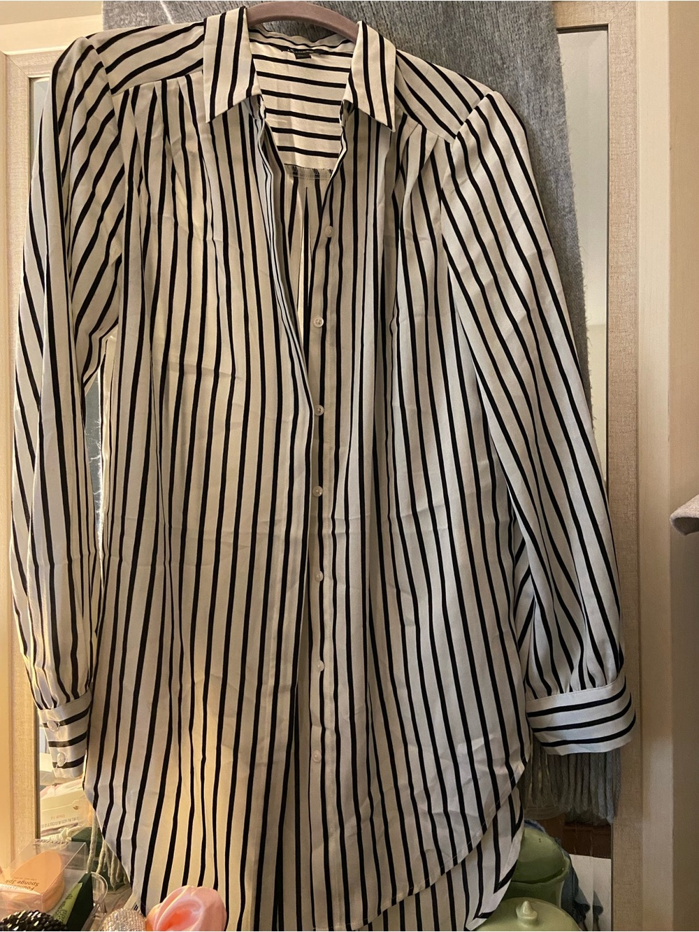 Express Black and White Striped Button-Up Top